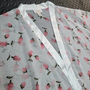 Vandre Floral Sheer Robe Duster Womens 1X Pink Rose Lingerie Kimono Cottagecore